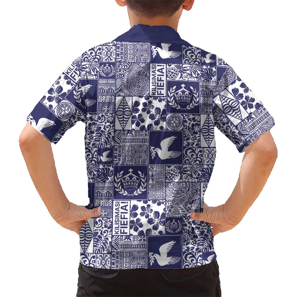 Blue Tonga Kilisimasi Fiefia Kid Hawaiian Shirt Pacific Patchwork Xmas Vibes LT9 - Polynesian Pride