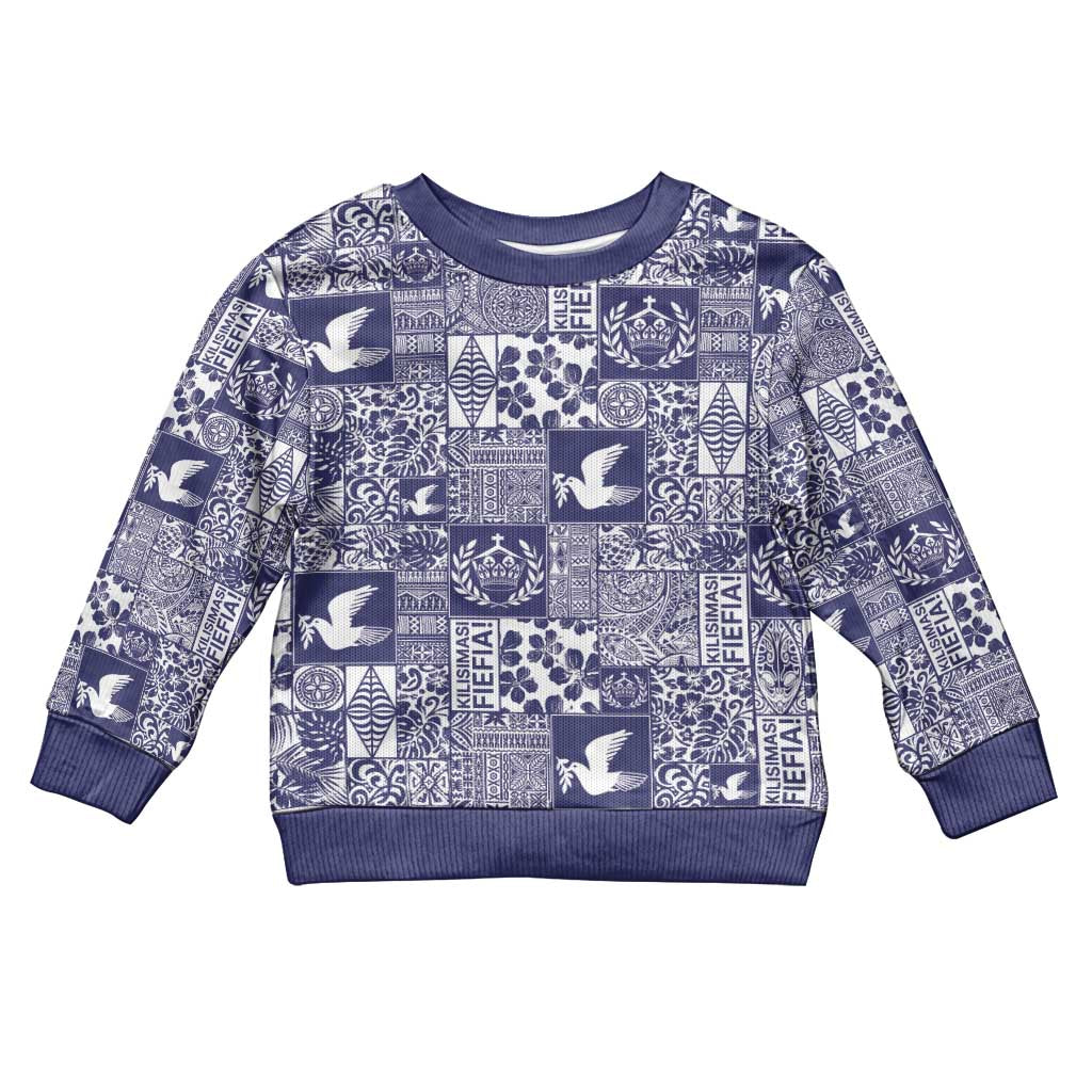 Blue Tonga Kilisimasi Fiefia Kid Ugly Christmas Sweater Pacific Patchwork Xmas Vibes LT9 Kid Blue - Polynesian Pride