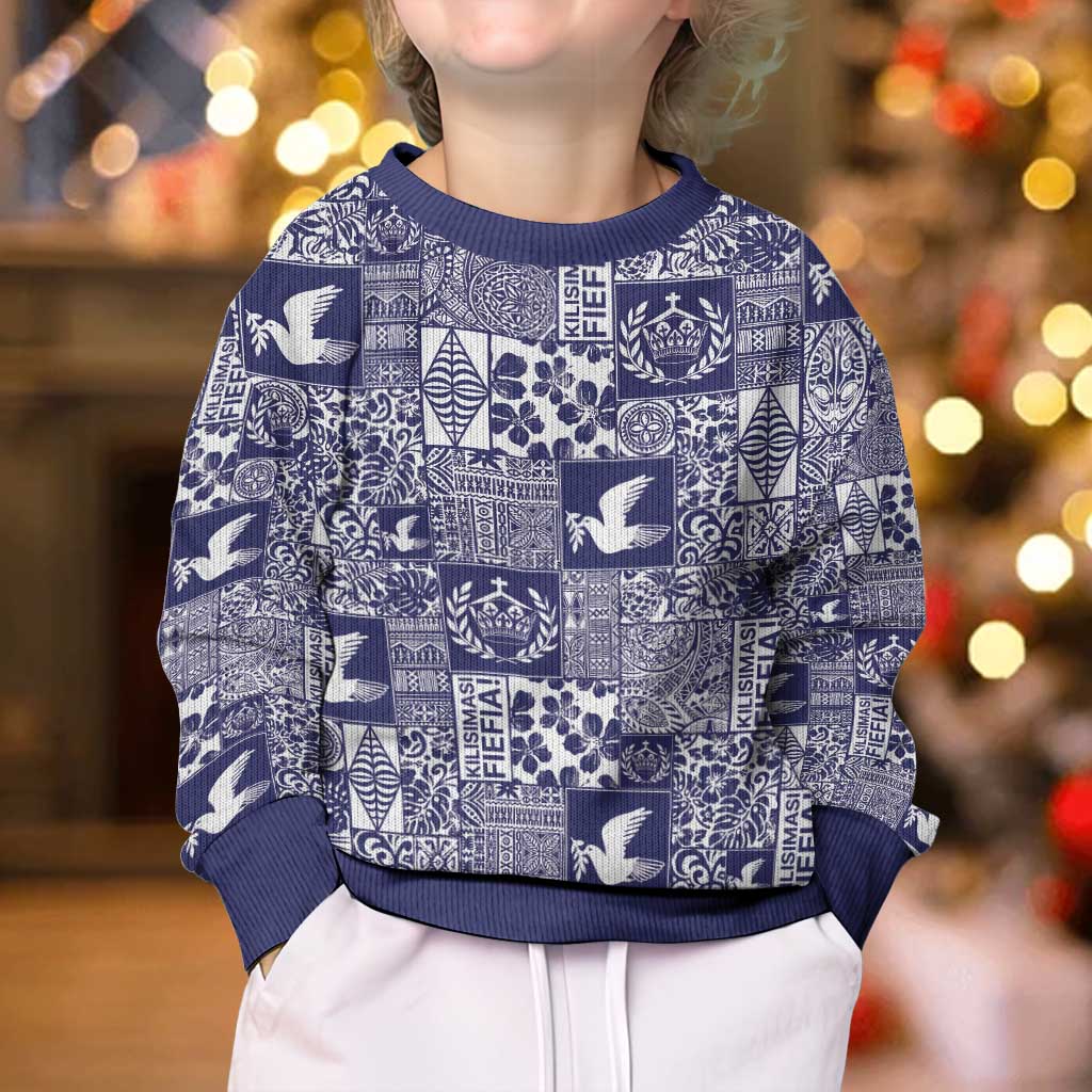 Blue Tonga Kilisimasi Fiefia Kid Ugly Christmas Sweater Pacific Patchwork Xmas Vibes LT9 - Polynesian Pride