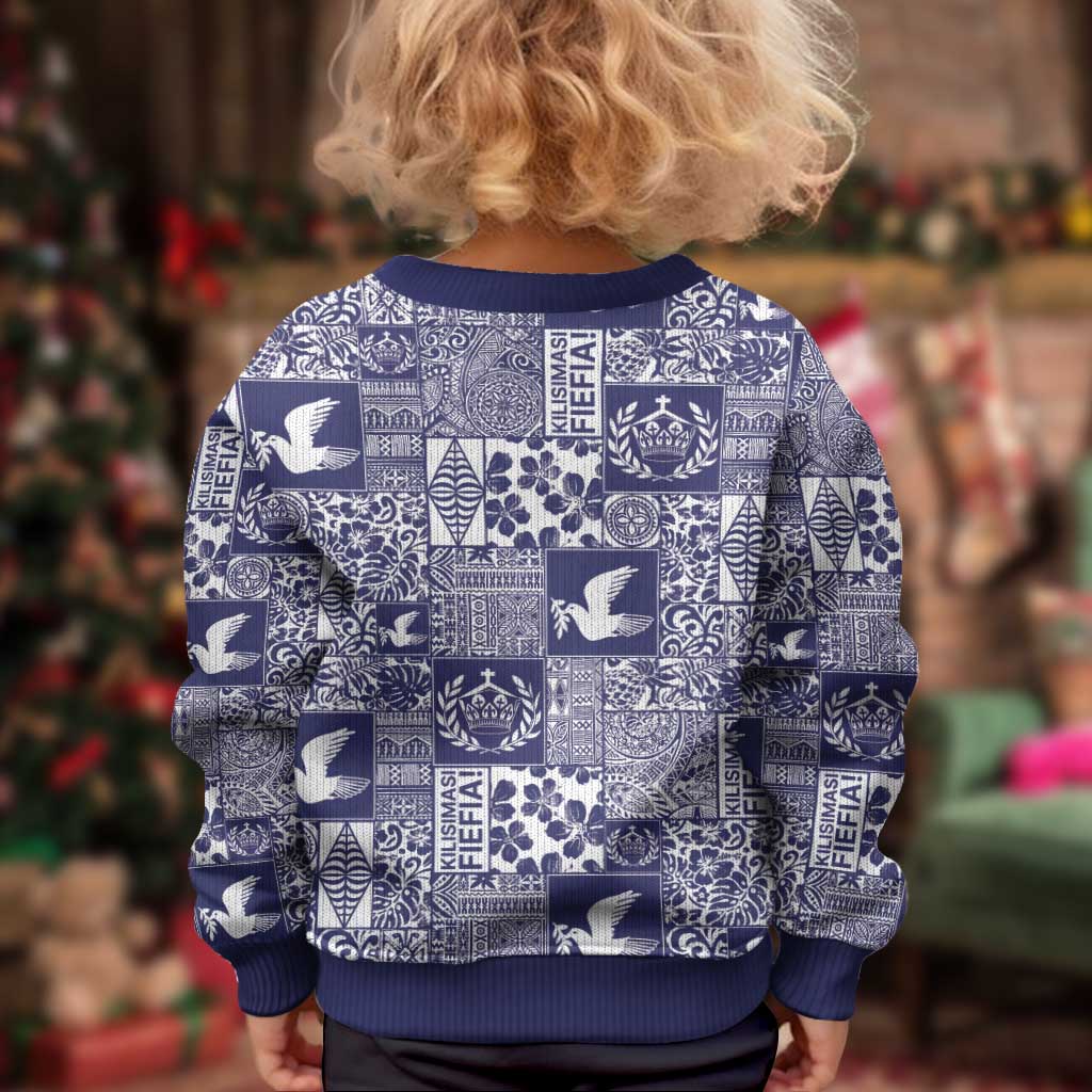 Blue Tonga Kilisimasi Fiefia Kid Ugly Christmas Sweater Pacific Patchwork Xmas Vibes LT9 - Polynesian Pride