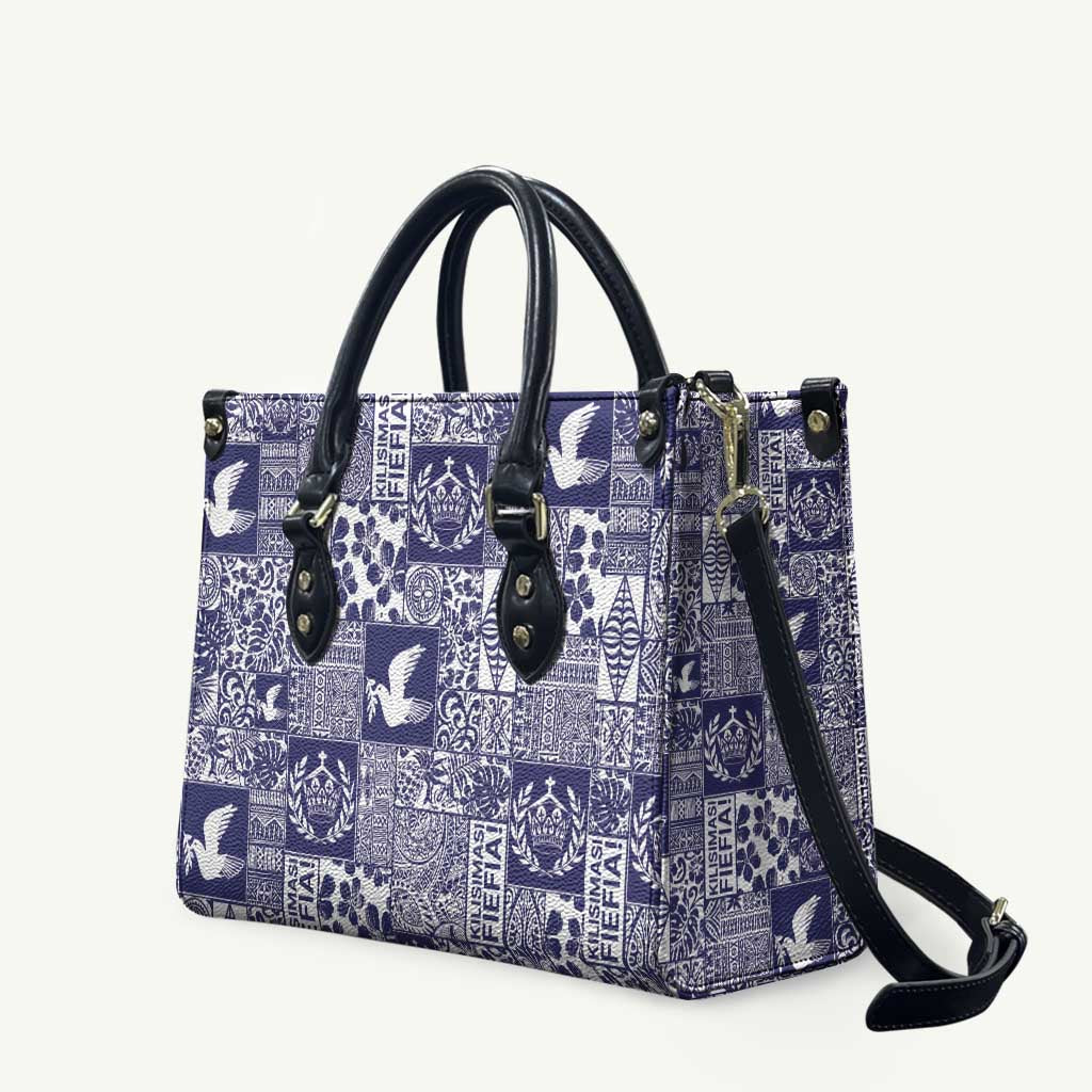 Blue Tonga Kilisimasi Fiefia Leather Bag Pacific Patchwork Xmas Vibes LT9 Blue - Polynesian Pride