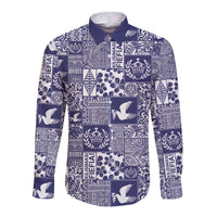 Blue Tonga Kilisimasi Fiefia Long Sleeve Button Shirt Pacific Patchwork Xmas Vibes LT9 Unisex Blue - Polynesian Pride