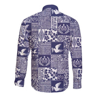 Blue Tonga Kilisimasi Fiefia Long Sleeve Button Shirt Pacific Patchwork Xmas Vibes LT9 - Polynesian Pride