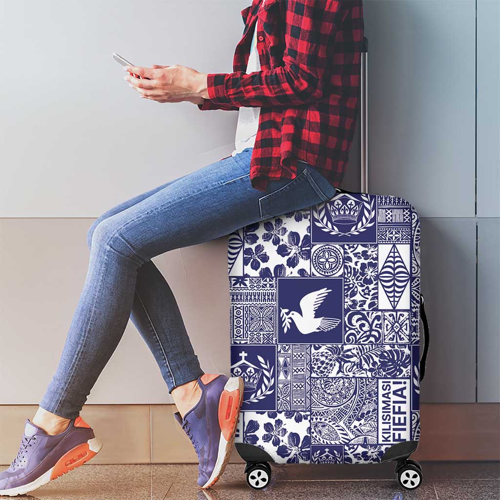 Blue Tonga Kilisimasi Fiefia Luggage Cover Pacific Patchwork Xmas Vibes LT9 - Polynesian Pride