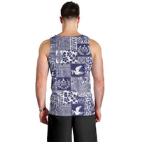 Blue Tonga Kilisimasi Fiefia Men Tank Top Pacific Patchwork Xmas Vibes LT9 - Polynesian Pride