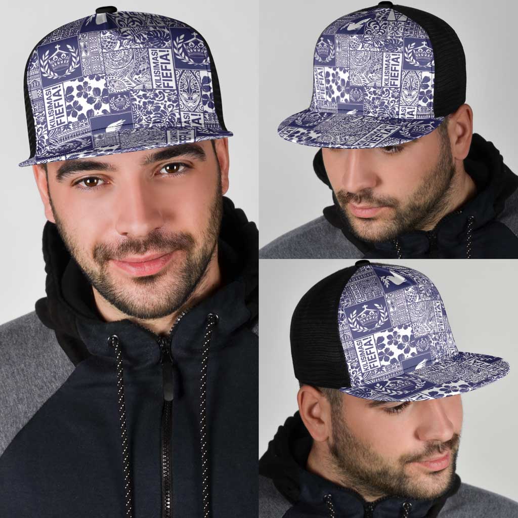 Blue Tonga Kilisimasi Fiefia Mesh Trucker Cap Pacific Patchwork Xmas Vibes LT9 - Polynesian Pride