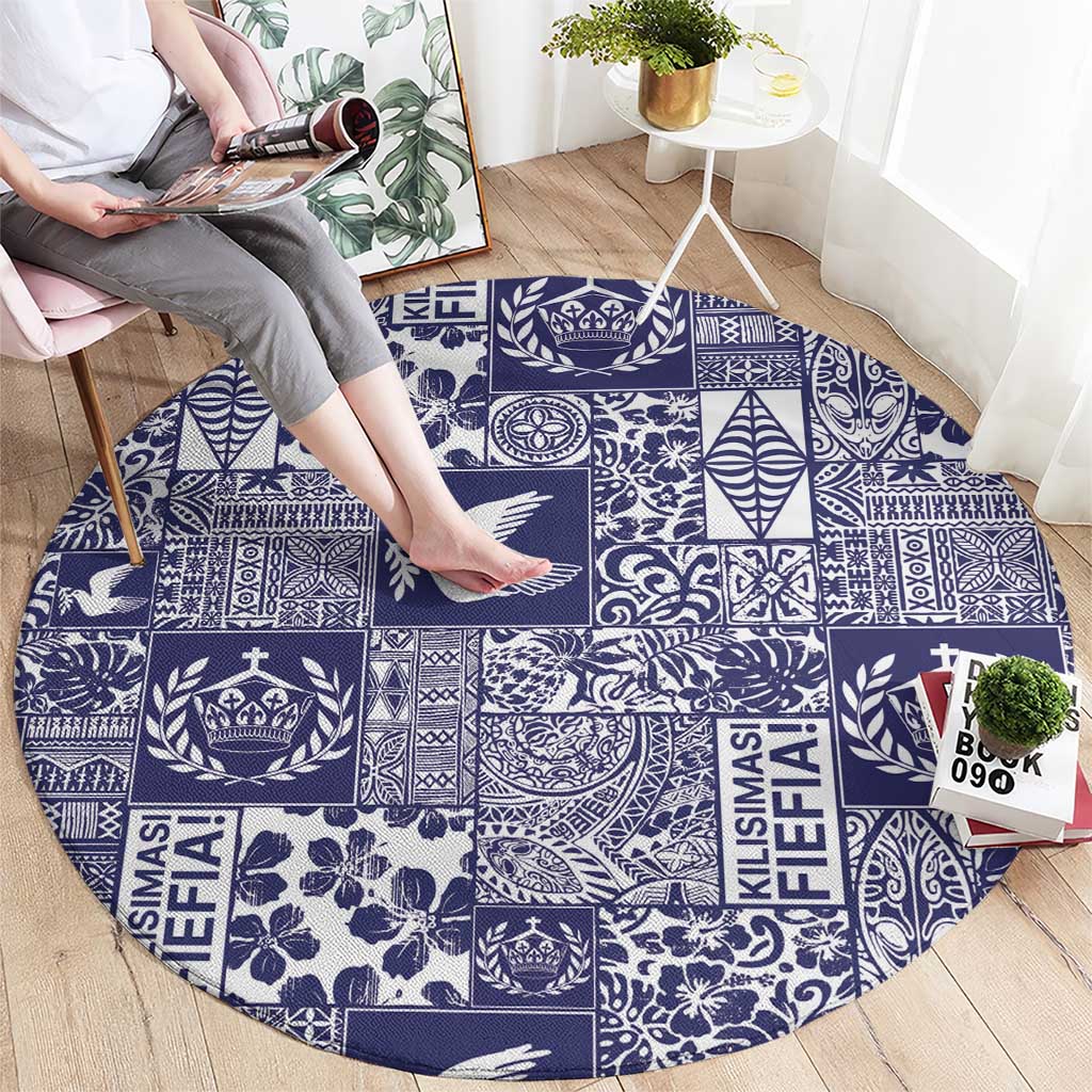 Blue Tonga Kilisimasi Fiefia Round Carpet Pacific Patchwork Xmas Vibes LT9 - Polynesian Pride