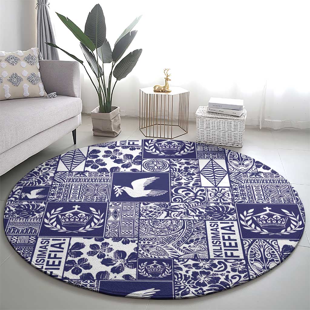 Blue Tonga Kilisimasi Fiefia Round Carpet Pacific Patchwork Xmas Vibes LT9 - Polynesian Pride
