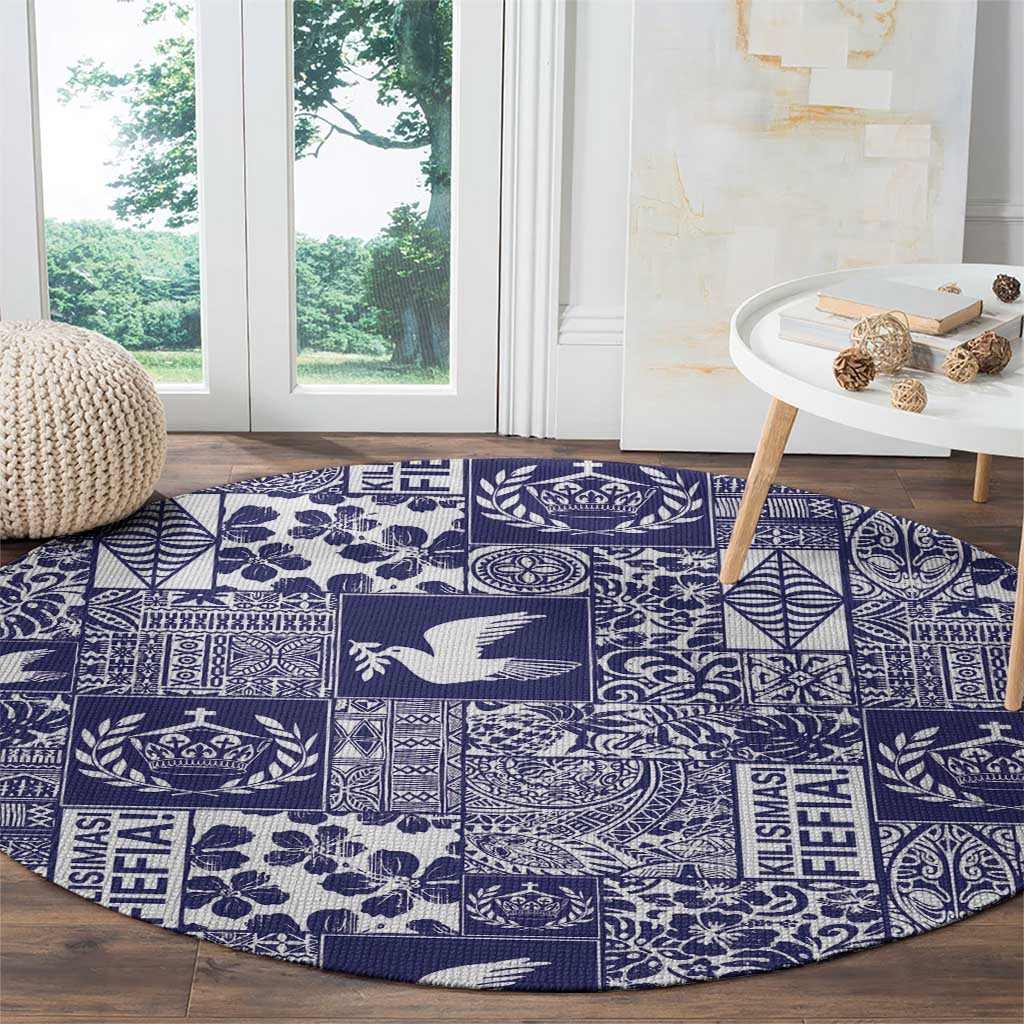 Blue Tonga Kilisimasi Fiefia Round Carpet Pacific Patchwork Xmas Vibes LT9 - Polynesian Pride