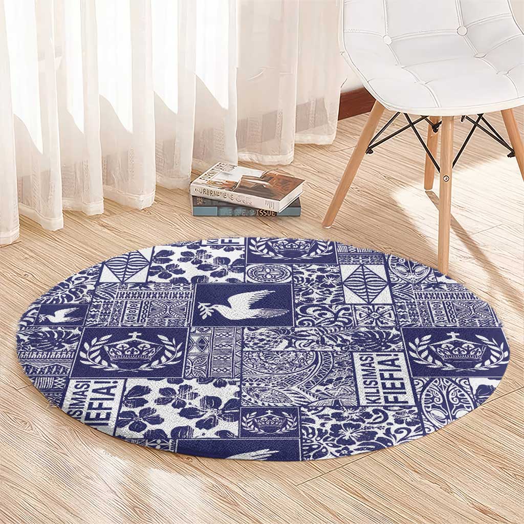 Blue Tonga Kilisimasi Fiefia Round Carpet Pacific Patchwork Xmas Vibes LT9 - Polynesian Pride