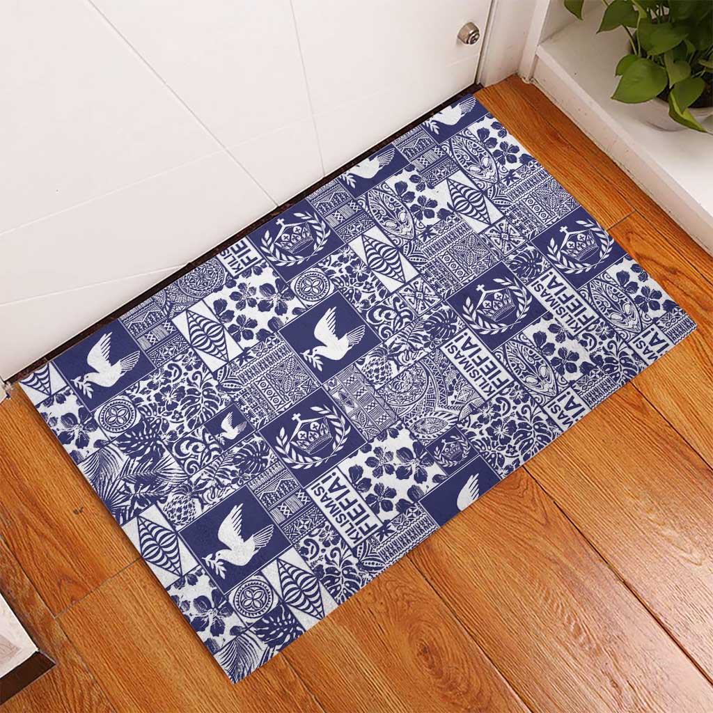 Blue Tonga Kilisimasi Fiefia Rubber Doormat Pacific Patchwork Xmas Vibes LT9 - Polynesian Pride