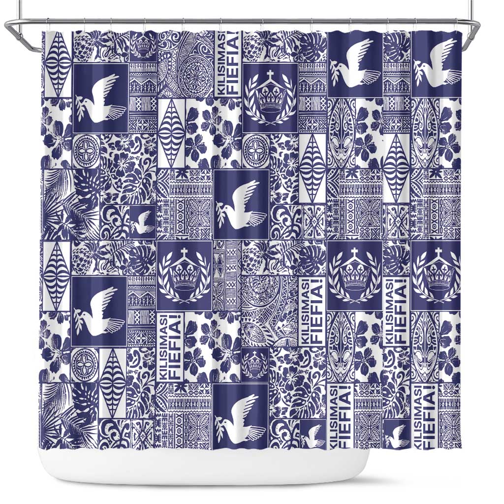 Blue Tonga Kilisimasi Fiefia Shower Curtain Pacific Patchwork Xmas Vibes LT9 Blue - Polynesian Pride