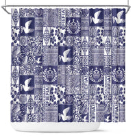 Blue Tonga Kilisimasi Fiefia Shower Curtain Pacific Patchwork Xmas Vibes LT9 Blue - Polynesian Pride