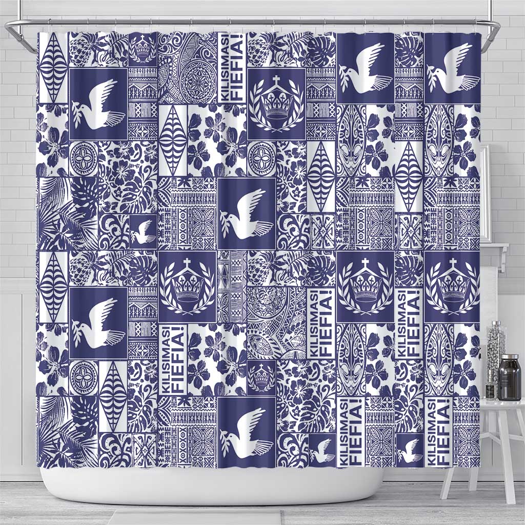 Blue Tonga Kilisimasi Fiefia Shower Curtain Pacific Patchwork Xmas Vibes LT9 - Polynesian Pride