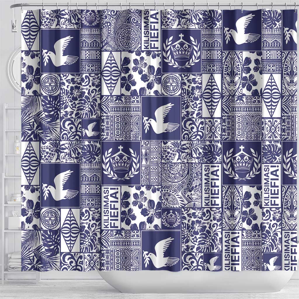 Blue Tonga Kilisimasi Fiefia Shower Curtain Pacific Patchwork Xmas Vibes LT9 - Polynesian Pride
