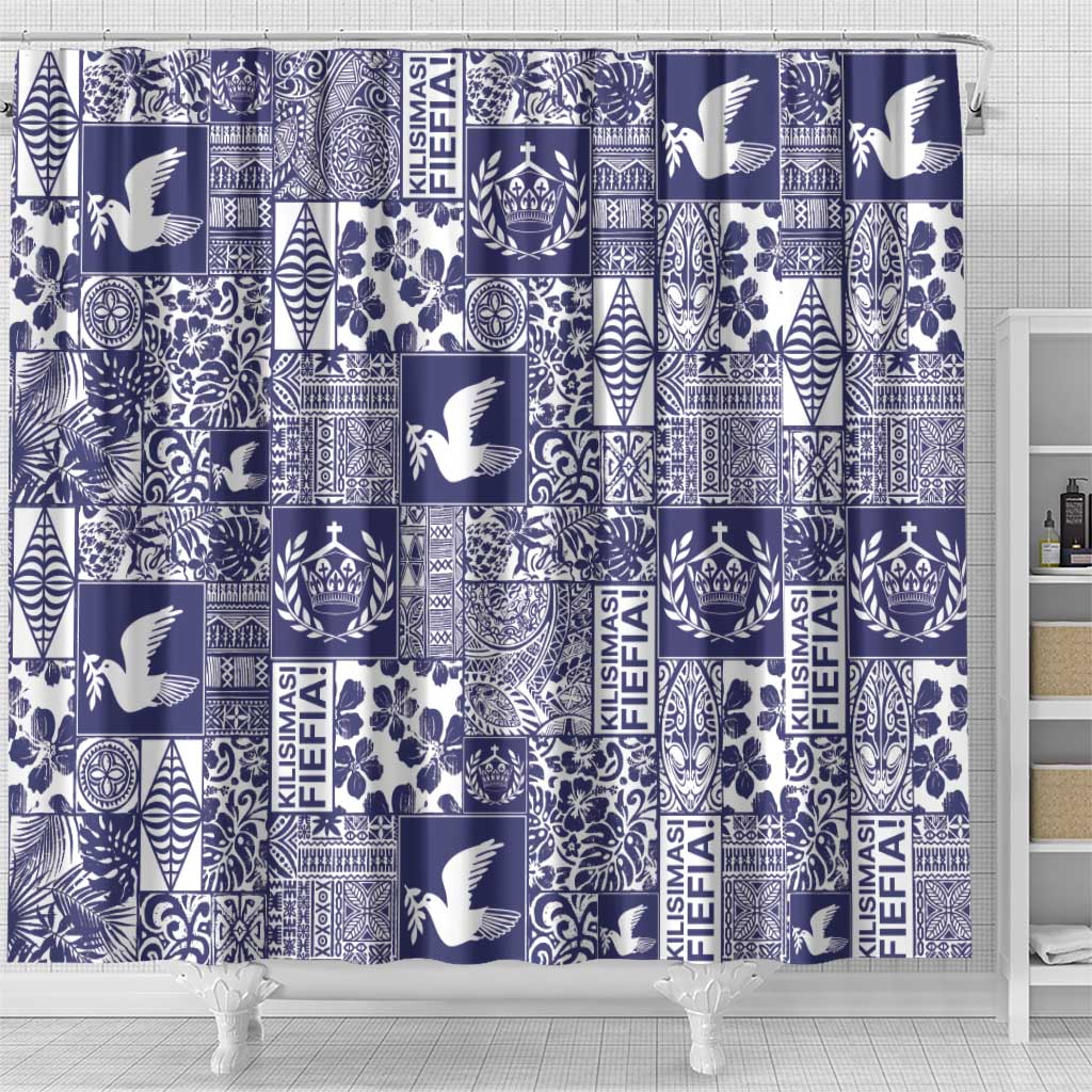 Blue Tonga Kilisimasi Fiefia Shower Curtain Pacific Patchwork Xmas Vibes LT9 - Polynesian Pride