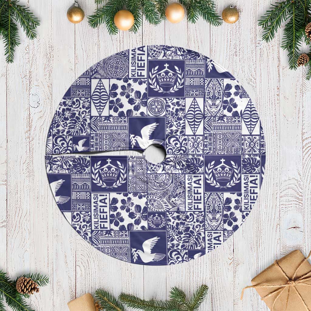 Blue Tonga Kilisimasi Fiefia Tree Skirt Pacific Patchwork Xmas Vibes LT9 Casual Blue - Polynesian Pride