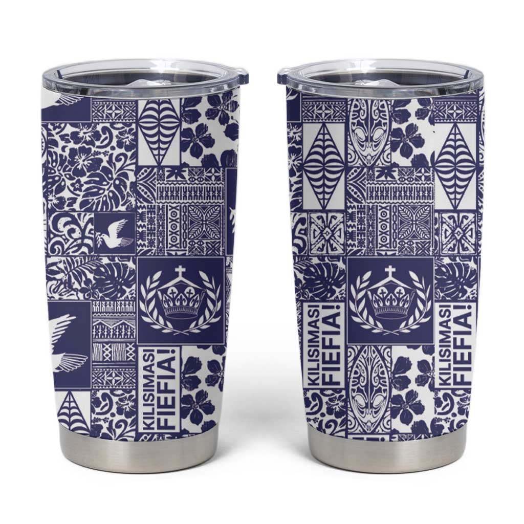 Blue Tonga Kilisimasi Fiefia Tumbler Cup Pacific Patchwork Xmas Vibes LT9 Blue - Polynesian Pride