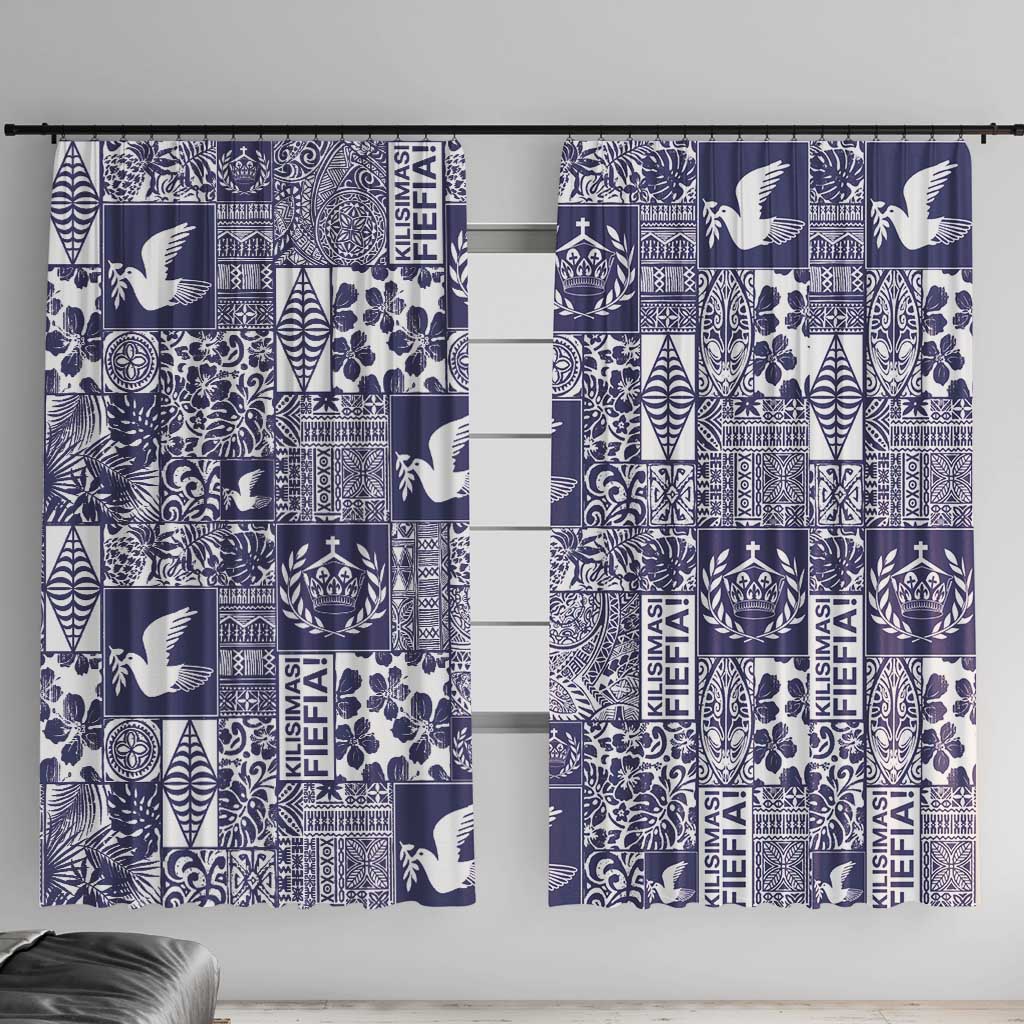 Blue Tonga Kilisimasi Fiefia Window Curtain Pacific Patchwork Xmas Vibes LT9 With Hooks Blue - Polynesian Pride