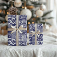 Blue Tonga Kilisimasi Fiefia Wrapping Paper Pacific Patchwork Xmas Vibes LT9 - Polynesian Pride