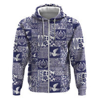 Blue Tonga Kilisimasi Fiefia Zip Hoodie Pacific Patchwork Xmas Vibes LT9 Zip Hoodie Blue - Polynesian Pride