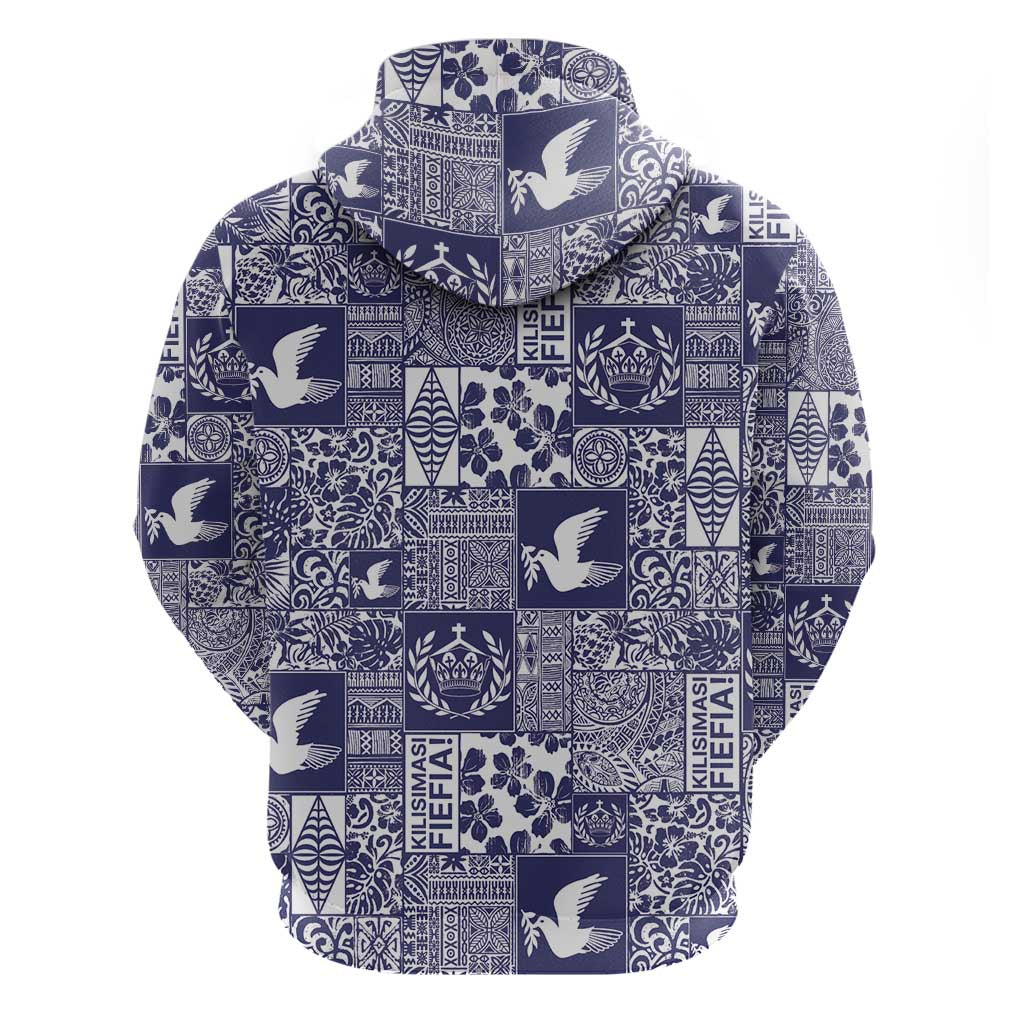 Blue Tonga Kilisimasi Fiefia Zip Hoodie Pacific Patchwork Xmas Vibes LT9 - Polynesian Pride
