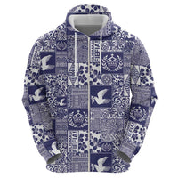 Blue Tonga Kilisimasi Fiefia Zip Hoodie Pacific Patchwork Xmas Vibes LT9 - Polynesian Pride