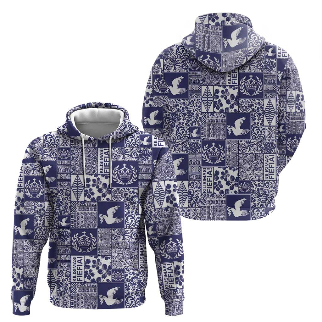 Blue Tonga Kilisimasi Fiefia Zip Hoodie Pacific Patchwork Xmas Vibes LT9 - Polynesian Pride