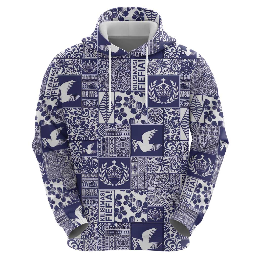 Blue Tonga Kilisimasi Fiefia Zip Hoodie Pacific Patchwork Xmas Vibes LT9 - Polynesian Pride