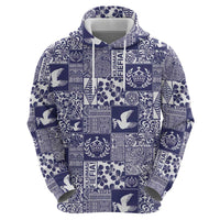 Blue Tonga Kilisimasi Fiefia Zip Hoodie Pacific Patchwork Xmas Vibes LT9 - Polynesian Pride