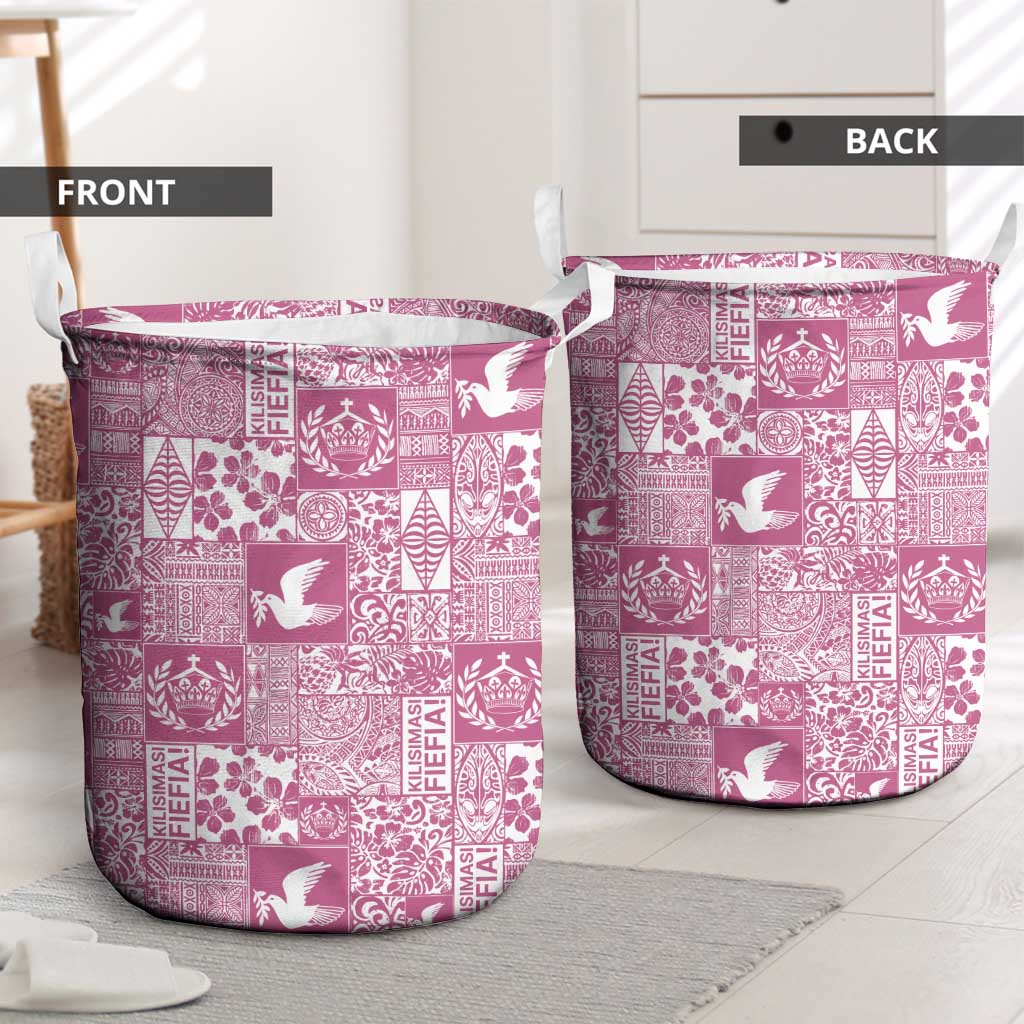 Pink Tonga Kilisimasi Fiefia Laundry Basket Pacific Patchwork Xmas Vibes LT9 - Polynesian Pride