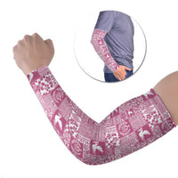 Pink Tonga Kilisimasi Fiefia Arm Sleeves Pacific Patchwork Xmas Vibes LT9 Set of 2 Pink - Polynesian Pride