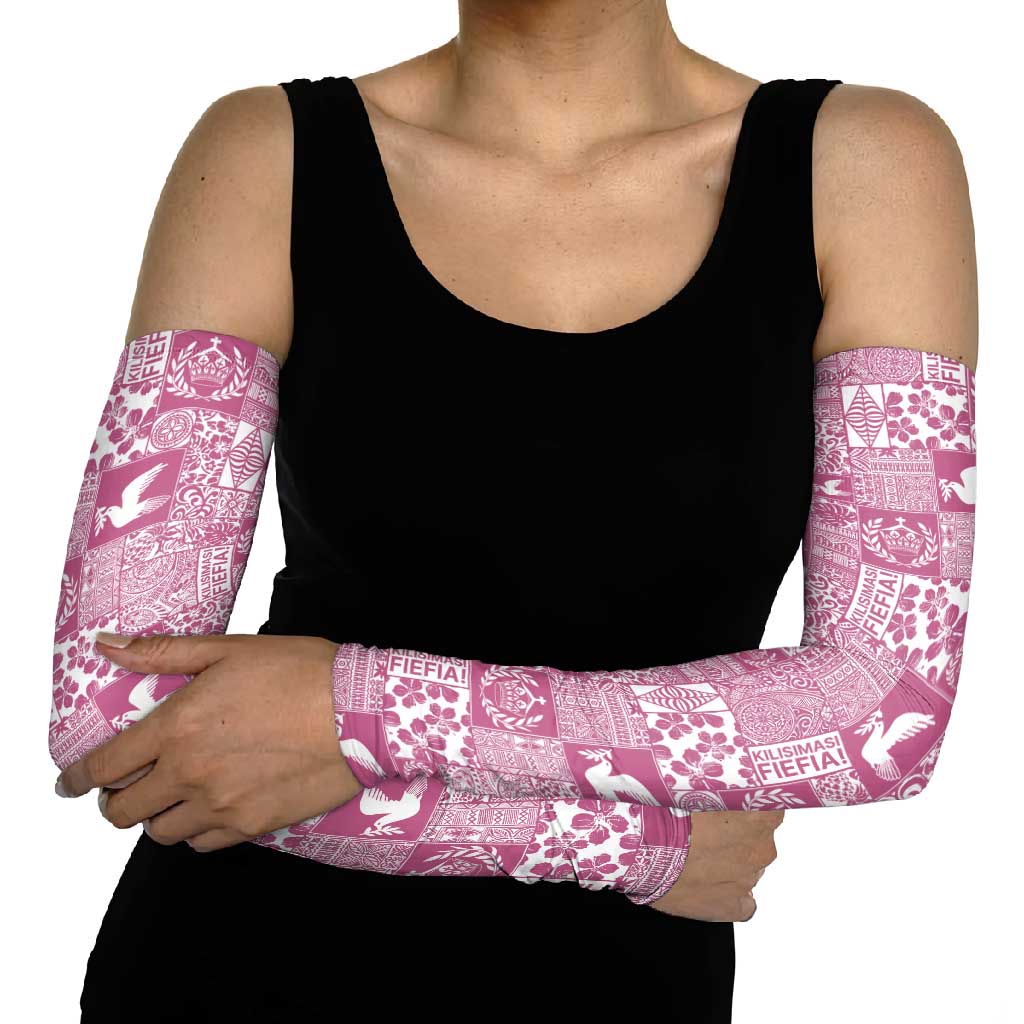 Pink Tonga Kilisimasi Fiefia Arm Sleeves Pacific Patchwork Xmas Vibes LT9 - Polynesian Pride