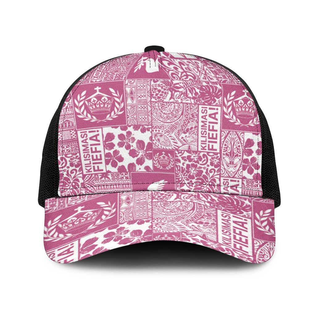 Pink Tonga Kilisimasi Fiefia Baseball Net Cap Pacific Patchwork Xmas Vibes LT9 One Size Black Pink - Polynesian Pride