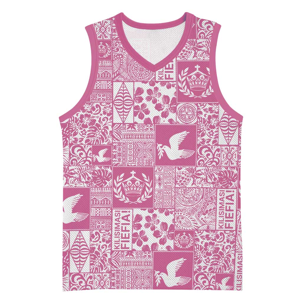 Pink Tonga Kilisimasi Fiefia Basketball Jersey Pacific Patchwork Xmas Vibes LT9 Unisex Pink - Polynesian Pride