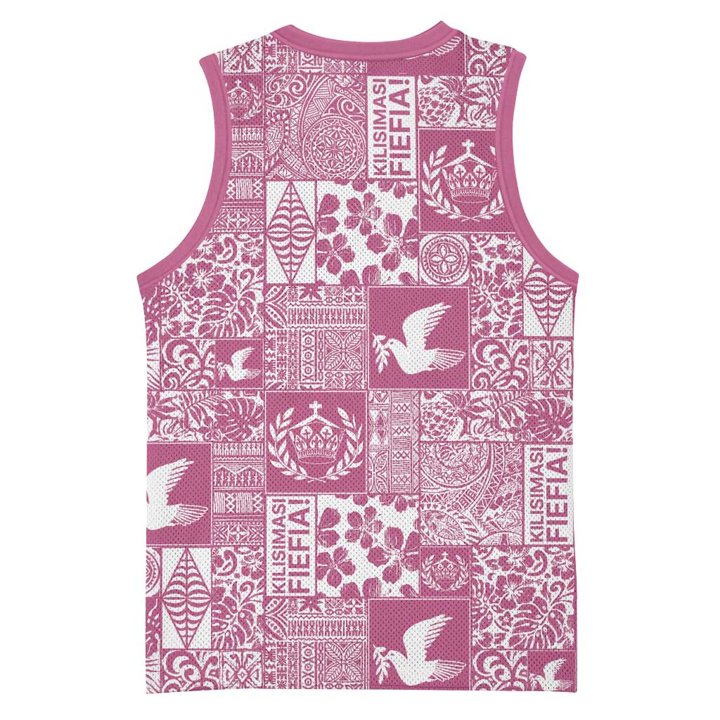 Pink Tonga Kilisimasi Fiefia Basketball Jersey Pacific Patchwork Xmas Vibes LT9 - Polynesian Pride