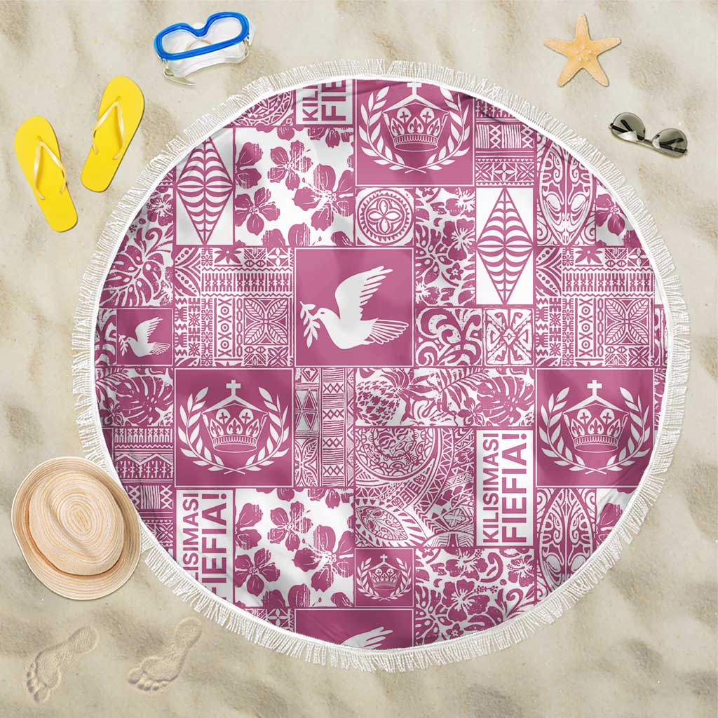 Pink Tonga Kilisimasi Fiefia Beach Blanket Pacific Patchwork Xmas Vibes LT9 One Size 150cm Pink - Polynesian Pride