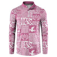 Pink Tonga Kilisimasi Fiefia Button Sweatshirt Pacific Patchwork Xmas Vibes LT9 Pink - Polynesian Pride