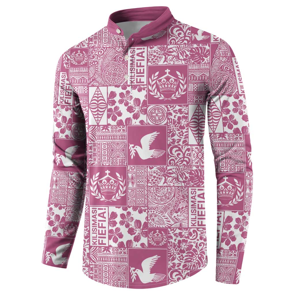 Pink Tonga Kilisimasi Fiefia Button Sweatshirt Pacific Patchwork Xmas Vibes LT9 - Polynesian Pride