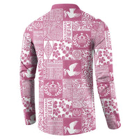 Pink Tonga Kilisimasi Fiefia Button Sweatshirt Pacific Patchwork Xmas Vibes LT9 - Polynesian Pride