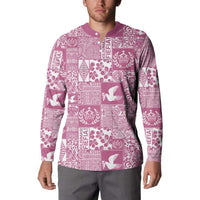 Pink Tonga Kilisimasi Fiefia Button Sweatshirt Pacific Patchwork Xmas Vibes LT9 - Polynesian Pride