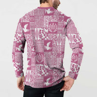 Pink Tonga Kilisimasi Fiefia Button Sweatshirt Pacific Patchwork Xmas Vibes LT9 - Polynesian Pride