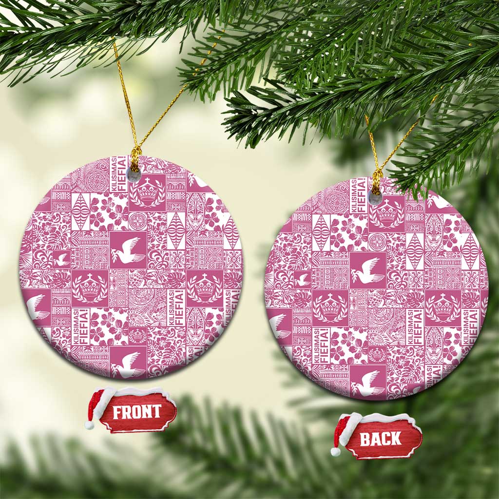 Pink Tonga Kilisimasi Fiefia Ceramic Ornament Pacific Patchwork Xmas Vibes LT9 Circle Pink - Polynesian Pride