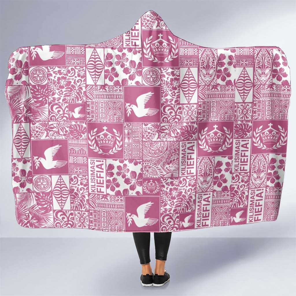 Pink Tonga Kilisimasi Fiefia Hooded Blanket Pacific Patchwork Xmas Vibes LT9 One Size Pink - Polynesian Pride