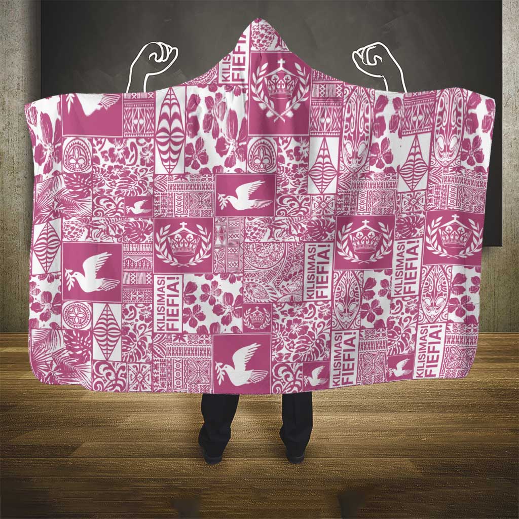Pink Tonga Kilisimasi Fiefia Hooded Blanket Pacific Patchwork Xmas Vibes LT9 - Polynesian Pride