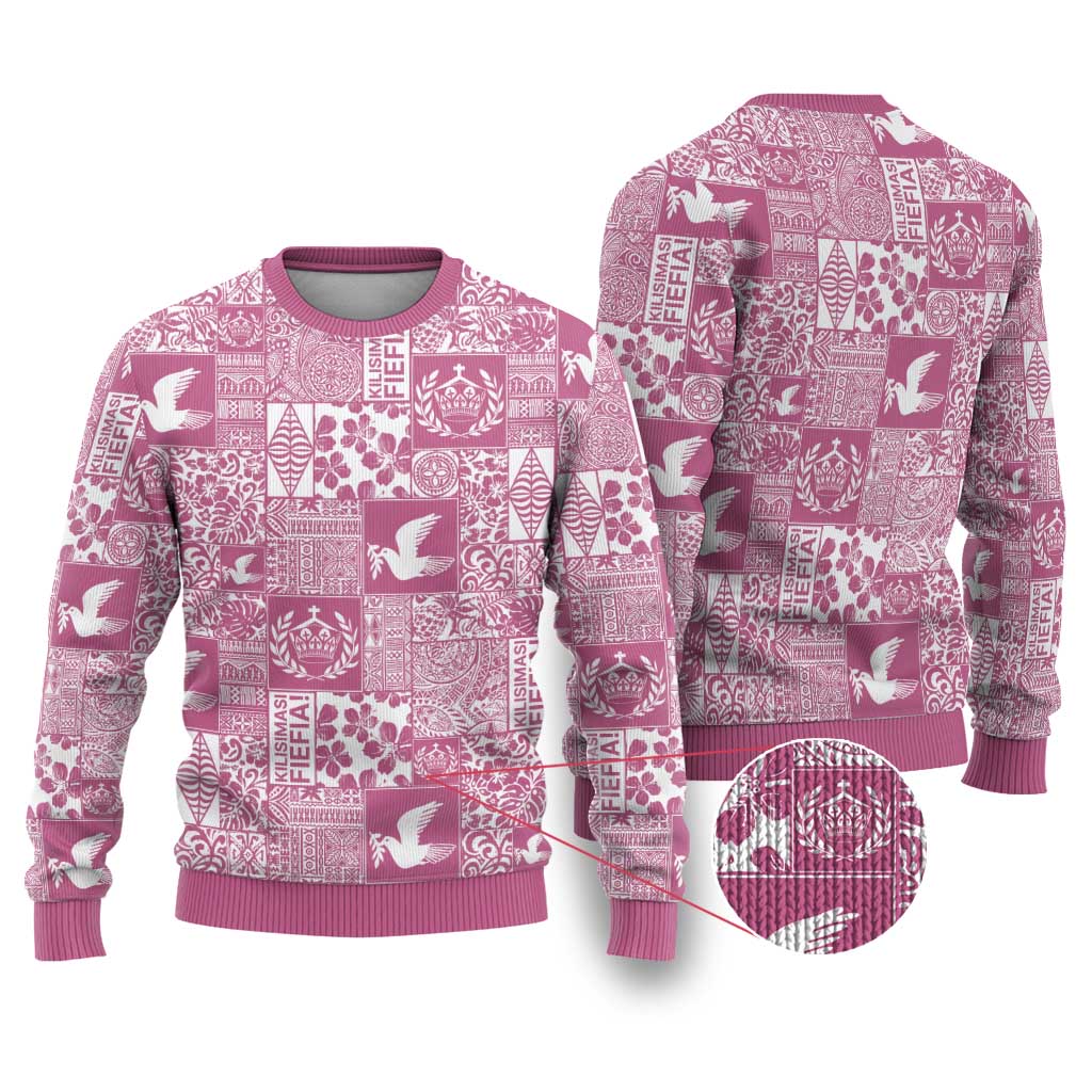 Pink Tonga Kilisimasi Fiefia Ugly Christmas Sweater Pacific Patchwork Xmas Vibes LT9 Pink - Polynesian Pride
