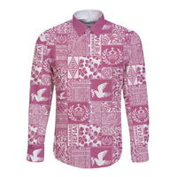 Pink Tonga Kilisimasi Fiefia Long Sleeve Button Shirt Pacific Patchwork Xmas Vibes LT9 Unisex Pink - Polynesian Pride