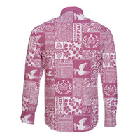 Pink Tonga Kilisimasi Fiefia Long Sleeve Button Shirt Pacific Patchwork Xmas Vibes LT9 - Polynesian Pride