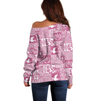 Pink Tonga Kilisimasi Fiefia Off Shoulder Sweater Pacific Patchwork Xmas Vibes LT9 - Polynesian Pride