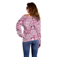 Pink Tonga Kilisimasi Fiefia Off Shoulder Sweater Pacific Patchwork Xmas Vibes LT9 - Polynesian Pride